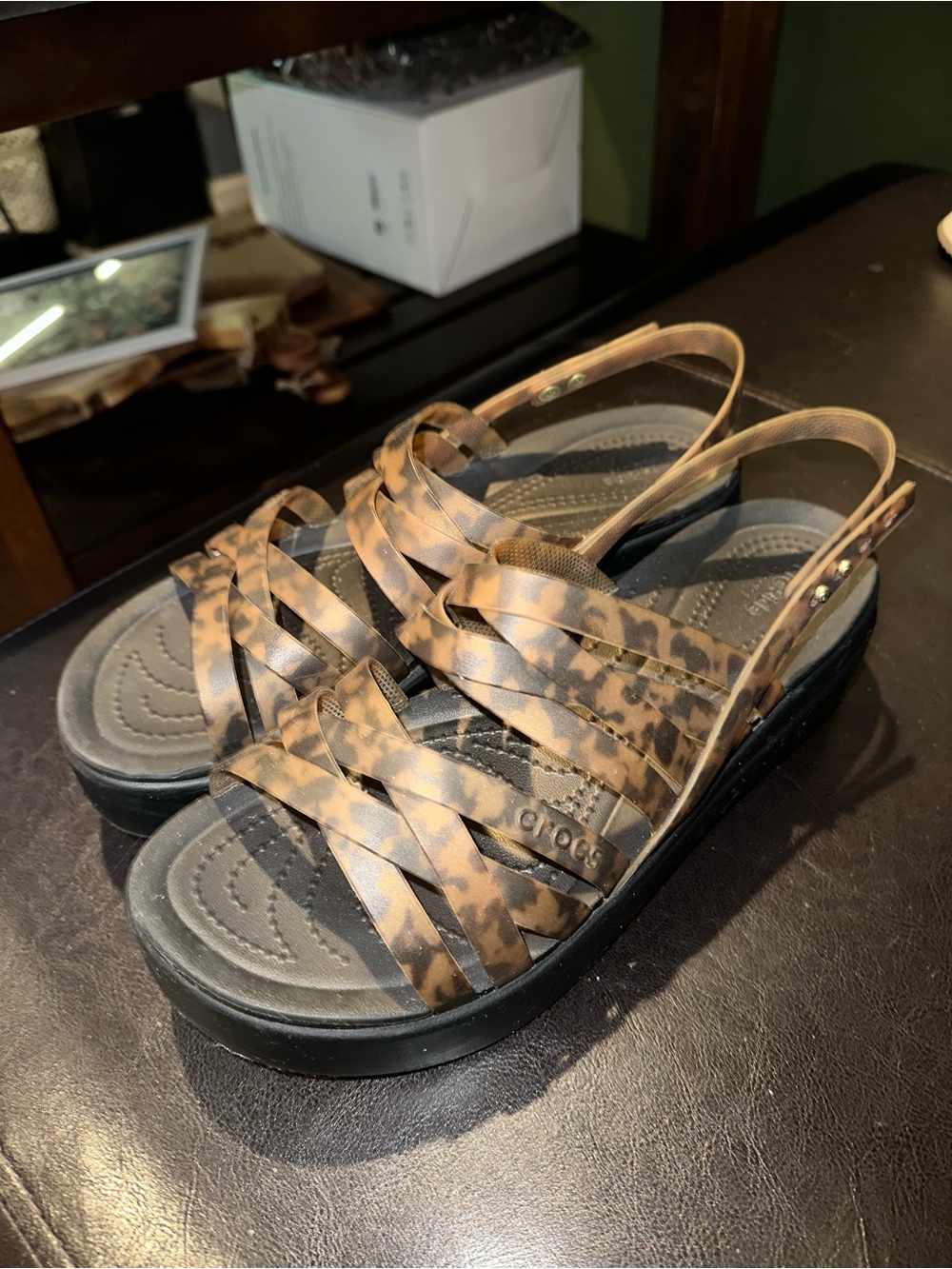 Crocs‎ Brooklyn Strappy Sandal Size 11 Platform Low Wedge Tortoise LiteRide